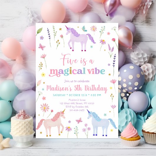 Invitation Unicorn Meadow Five is a Magical Vibe Birthday