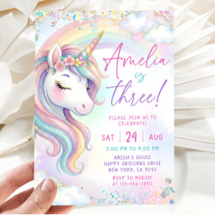 Invitation Unicorn Meadow Flower Four Ever Magical Anniversai