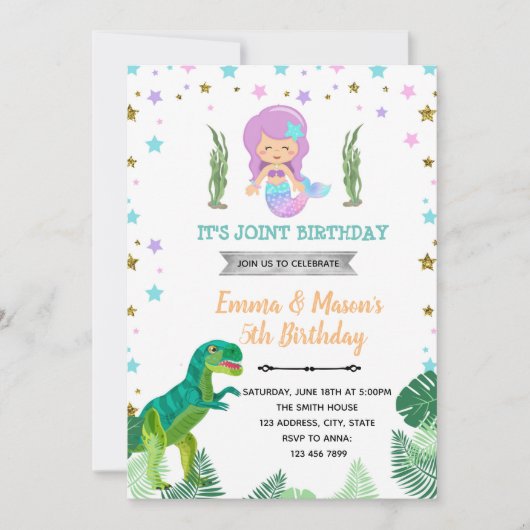 Invitation Unicorn mermaid dinosaur pool party (Devant)