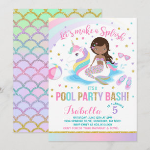 Invitation Unicorn & Mermaid Pool Party Anniversaire Invitati