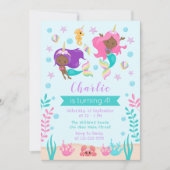 Invitation Unicorn Mermaids Anniversaire Peau foncée Tone (Devant)