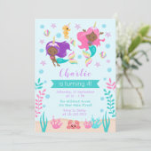 Invitation Unicorn Mermaids Anniversaire Peau foncée Tone (Debout devant)