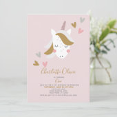 Invitation Unicorn moderne boue rose 1er anniversaire (Debout devant)