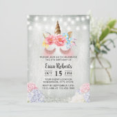 Invitation Unicorn Moderne Rose Parties scintillant d'or Magi (Debout devant)