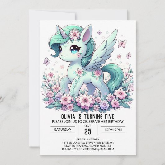 Invitation Unicorn numérique modifiable (Devant)