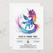 Invitation Unicorn numérique personnalisable (Devant / Derrière)