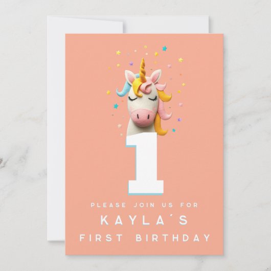 Invitation Unicorn Numéro Anniversaire de la laine de fête Fe (Devant)