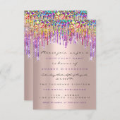 Invitation Unicorn Parties scintillant Drips Rose Gold Bridal (Devant / Derrière)