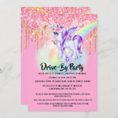 Invitation Unicorn parties scintillant fée rose violet arc-en (Devant / Derrière)
