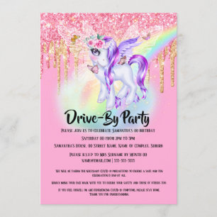 Invitation Unicorn parties scintillant fée rose violet arc-en