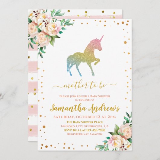 Invitation Unicorn Parties scintillant Sillhouette mignonne b (Devant / Derrière)