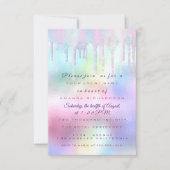 Invitation Unicorn Party 1ème 2ème Bébé Holographe rose viole (Devant)