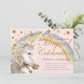 Invitation Unicorn Party Gold Magique Anniversaire (Debout devant)