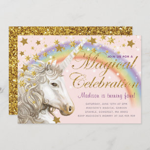 Invitation Unicorn Party Gold Magique Anniversaire