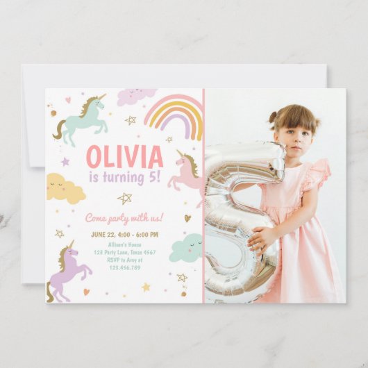 Invitation Unicorn Party Magique Rainbow Unicorn Anniversaire (Devant)