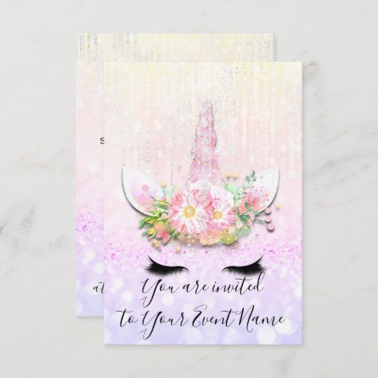 Invitation Unicorn Party rose 1er 2e 3e anniversaire Pastels (Devant / Derrière)