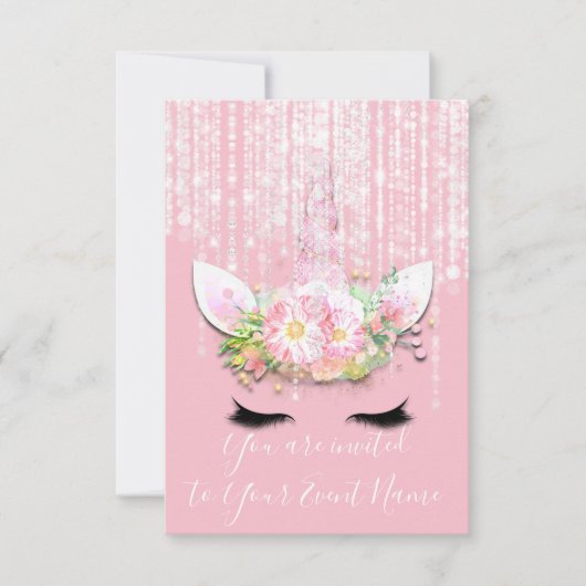 Invitation Unicorn Party Rose Rose 1e fête d'anniversaire (Devant)