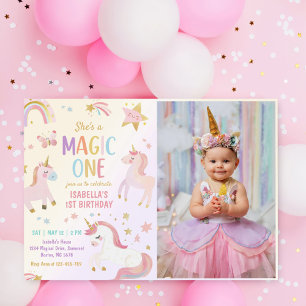 Invitation Unicorn Pastel Rainbow 1er Anniversaire Photo