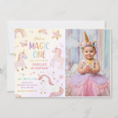 Invitation Unicorn Pastel Rainbow 1er Anniversaire Photo (Devant)