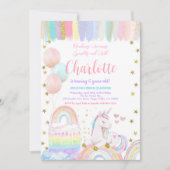 Invitation Unicorn Pastel Rainbow Sparkle fête d'anniversaire (Devant)