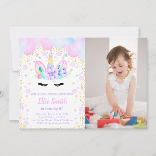 Invitation Unicorn personnalisable (Devant)