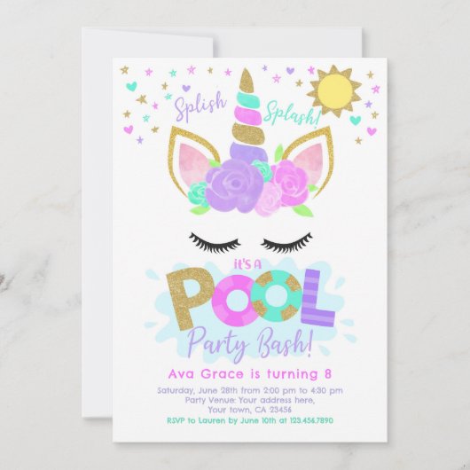Invitation Unicorn Pool Party (Devant)