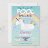 Invitation Unicorn Pool Party Anniversaire Rainbow Beach Flot (Devant)
