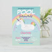 Invitation Unicorn Pool Party Anniversaire Rainbow Beach Flot (Debout devant)