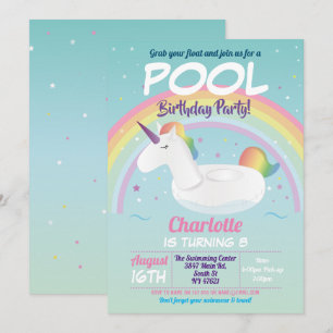 Invitation Unicorn Pool Party Anniversaire Rainbow Beach Flot