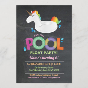 Invitation Unicorn Pool Party Birthday Beach Flottant Invitat