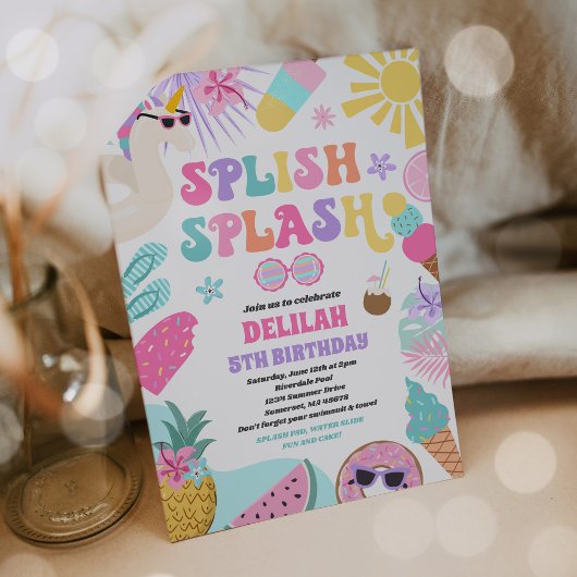 Invitation Unicorn Pool Party Tropical Summer Pool Anniversai