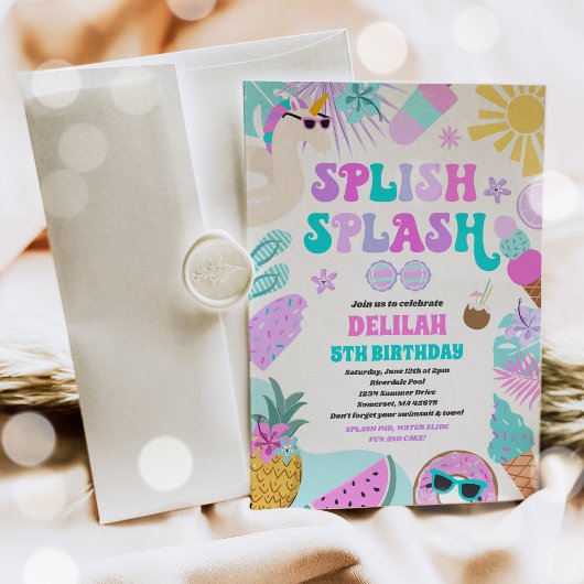 Invitation Unicorn Pool Party Tropical Summer Pool Anniversai