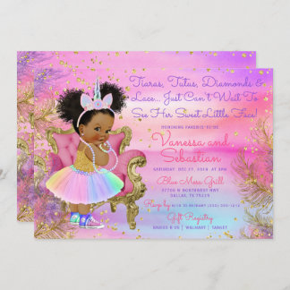 Invitation Unicorn Princess African American Parties scintill