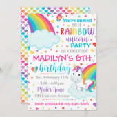 Invitation Unicorn Rainbow | Anniversaire de la li (Devant / Derrière)