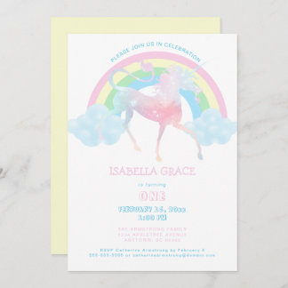Invitation Unicorn Rainbow Baby Girl 1er anniversaire Invitat