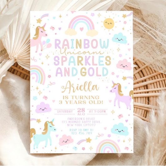 Invitation Unicorn Rainbow Birthday Invitation, 3rd Birthday 