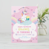 Invitation Unicorn Rainbow Hearts étoiles Anniversaire (Debout devant)