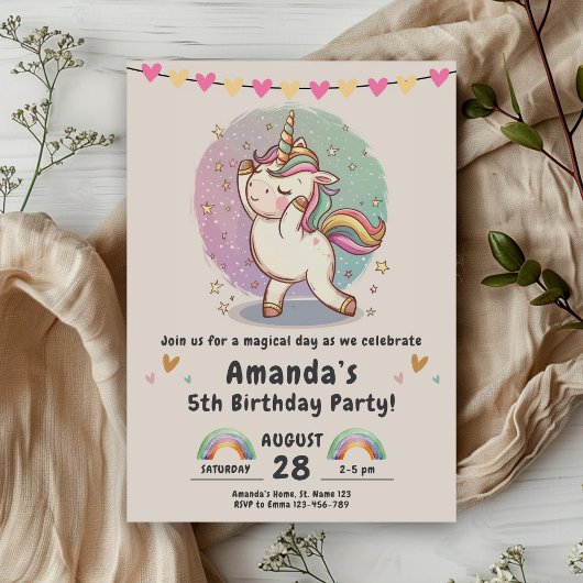 Invitation Unicorn Rainbow Magie fête d'anniversaire