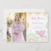 Invitation Unicorn Rainbow Pink Gold Baby shower photo (Devant)