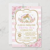 Invitation Unicorn Rainbow Pink Gold Floral Invita (Devant)