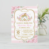 Invitation Unicorn Rainbow Pink Gold Floral Invita (Debout devant)