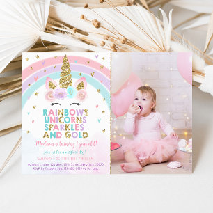 Invitation Unicorn Rainbow Sparkles Gold