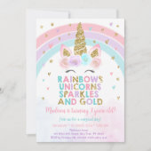 Invitation Unicorn Rainbow Sparkles Gold Anniversaire (Devant)