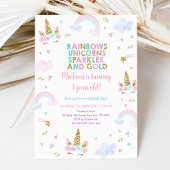 Invitation Unicorn Rainbow Sparkles Gold Anniversaire