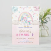 Invitation Unicorn Rainbow Stars Coeurs Ballons Anniversaire (Debout devant)