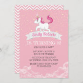 Invitation Unicorn rose fille fête d'anniversaire (Devant / Derrière)