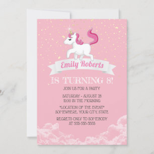 Invitation Unicorn rose fille fête d'anniversaire