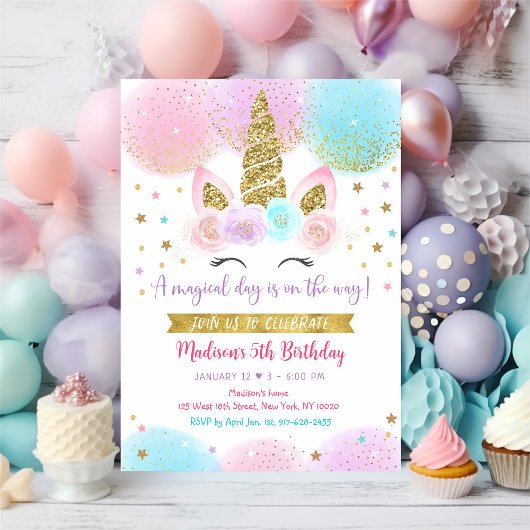 Invitation Unicorn rose or magique Anniversaire