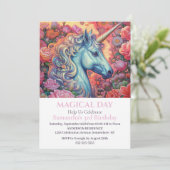Invitation Unicorn rose Roses Party 3ème anniversaire Invitat (Debout devant)