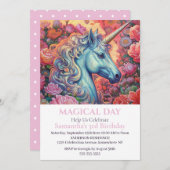 Invitation Unicorn rose Roses Party 3ème anniversaire Invitat (Devant / Derrière)
